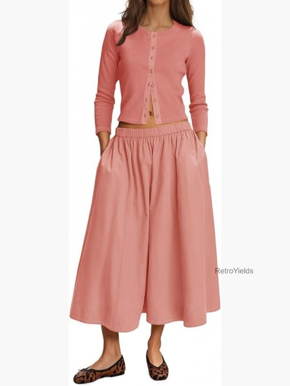 Womens 2 Piece Cardigan and Midi Skirt Set - Knit Lounge Outfit